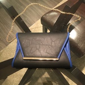 Black and Blue Faux Leather Clutch